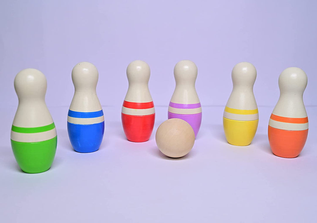 Channapatna Toys Wooden Bowling Pins Toy Set for Kids (2 Years+) Non Toxic Colors, Indoor & Outdoor Game, Fun Learning Toy for Kids