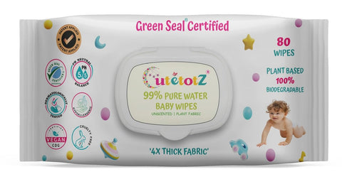 CutetotZ® Baby Wipes - Plant based, 100% Biodegradable, Green Seal® Certified, 99% Water Wipes