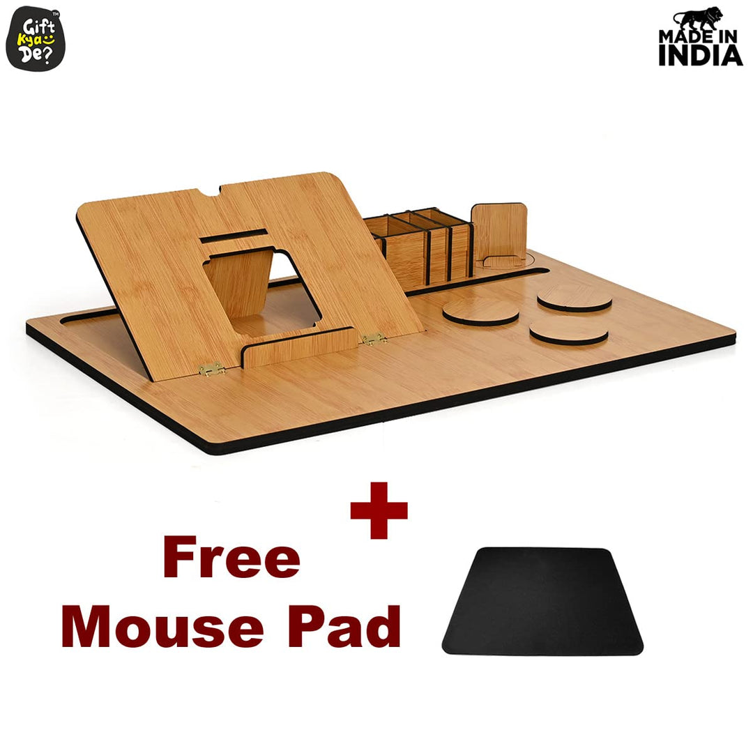 Gift Kya De Lapdesks Premium All-in-one Table top for Laptop Stand with Cooling pad Keyboard and Mouse pad Mobile Stand Stationary Desk Organizers and Coaster Set (All in One)