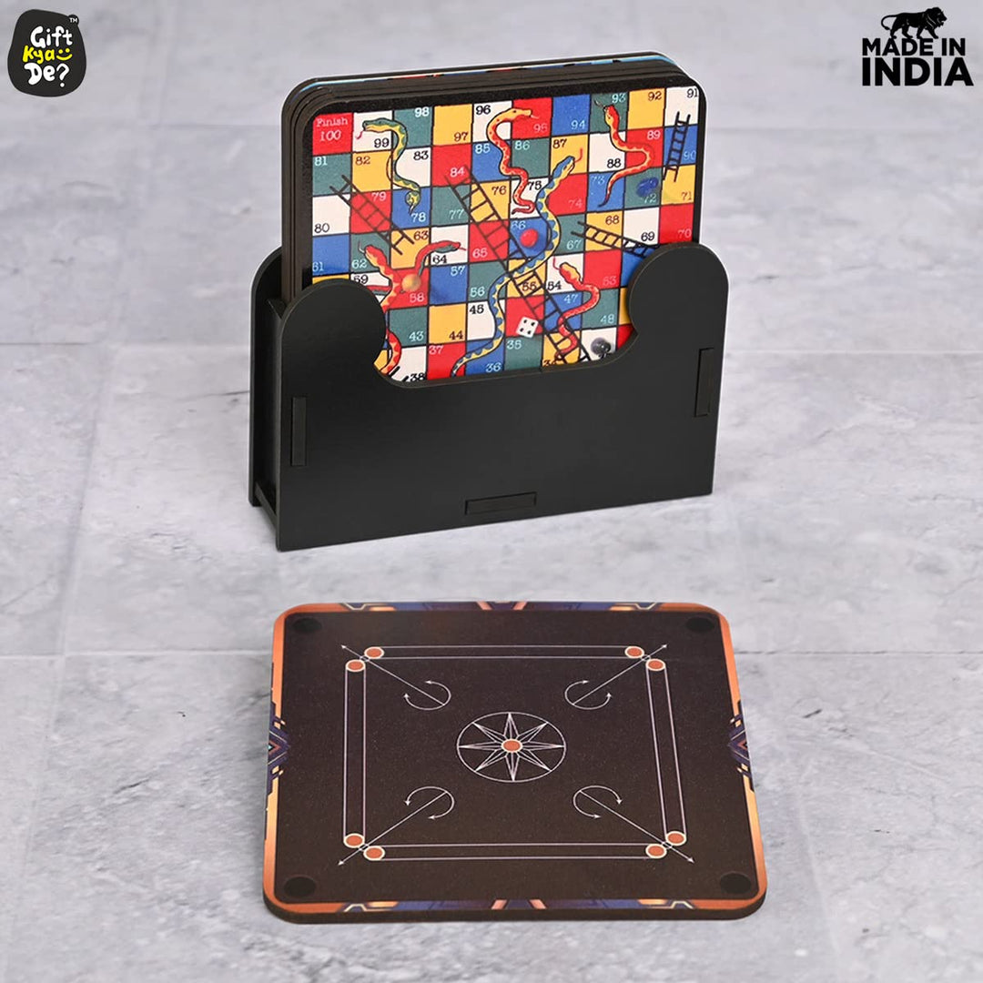 Gift Kya De Square Quotes Coaster Set of 6 With Coaster Stand | Quotes Coaster Set fit for Tea Cups and Coffee Mugs Also Coffee Lover Gifts