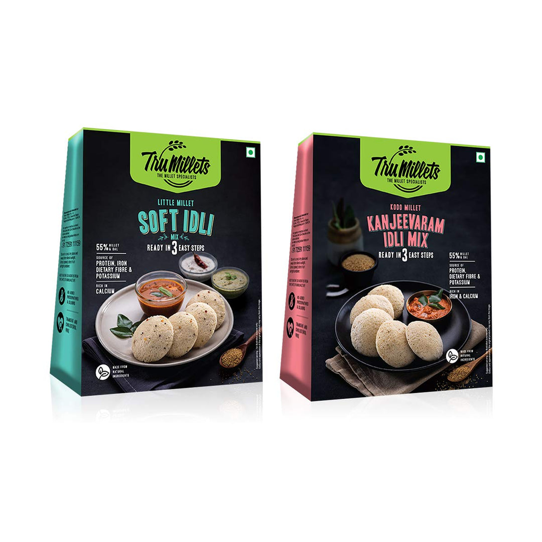 Trumillets LITTLE MILLET SOFT IDLI and KANJIVARAM MIX ,EACH 250 gm (Pack of 4)