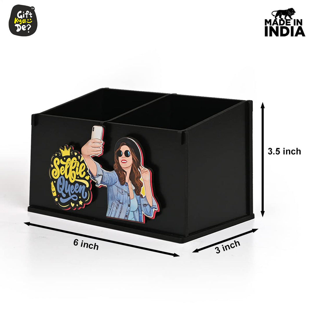 Gift Kya De 2 Compartment Funky Cosmetic Organizer | Desk Organizer For Girls | Makeup Box With Smileys And Emoji (Eco Friendly)