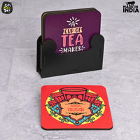Gift Kya De Square Quotes Coaster Set of 6 With Coaster Stand | Quotes Coaster Set fit for Tea Cups and Coffee Mugs Also Coffee Lover Gifts