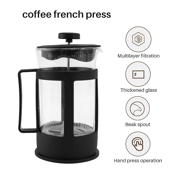 French Press Coffee Maker | Heat Resistant Borosilicate Glass |Superior Filtration | Stainless Steel Plunger with Mess (1000 ML)
