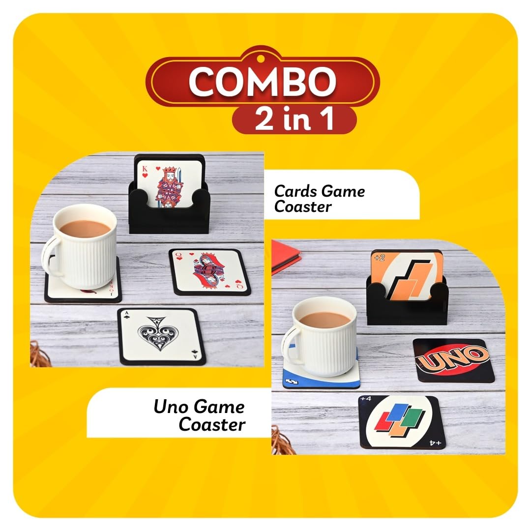 Gift Kya De Coaster Set of 12 | Wooden Square Coasters with Proper Coaster Stand | Designer Coaster Set