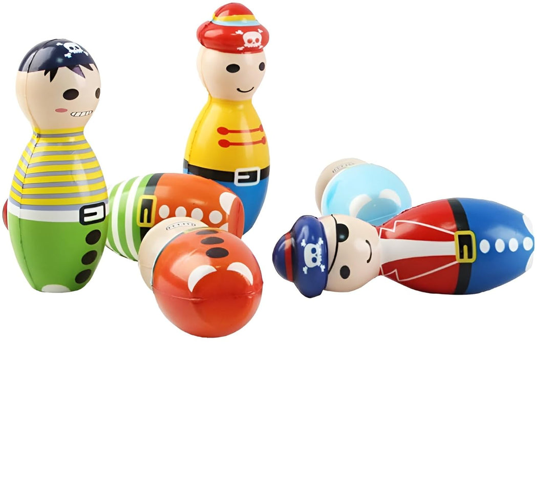 Channapatna Toys Wooden Pirates Bowling Pins Skittles Toy Set for Kids (2 Years+) Non Toxic Colors, Indoor & Outdoor Game, Fun Learning Toy for Kids