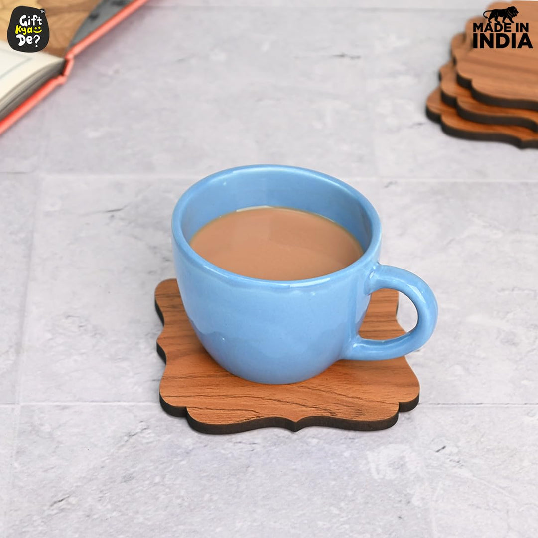 Gift Kya De Coaster Set Maharaja & Natural Design | Premium Wooden Table Coasters with Anti Slip Grip | 4 pc Wooden Coasters (10 x 10 cm)