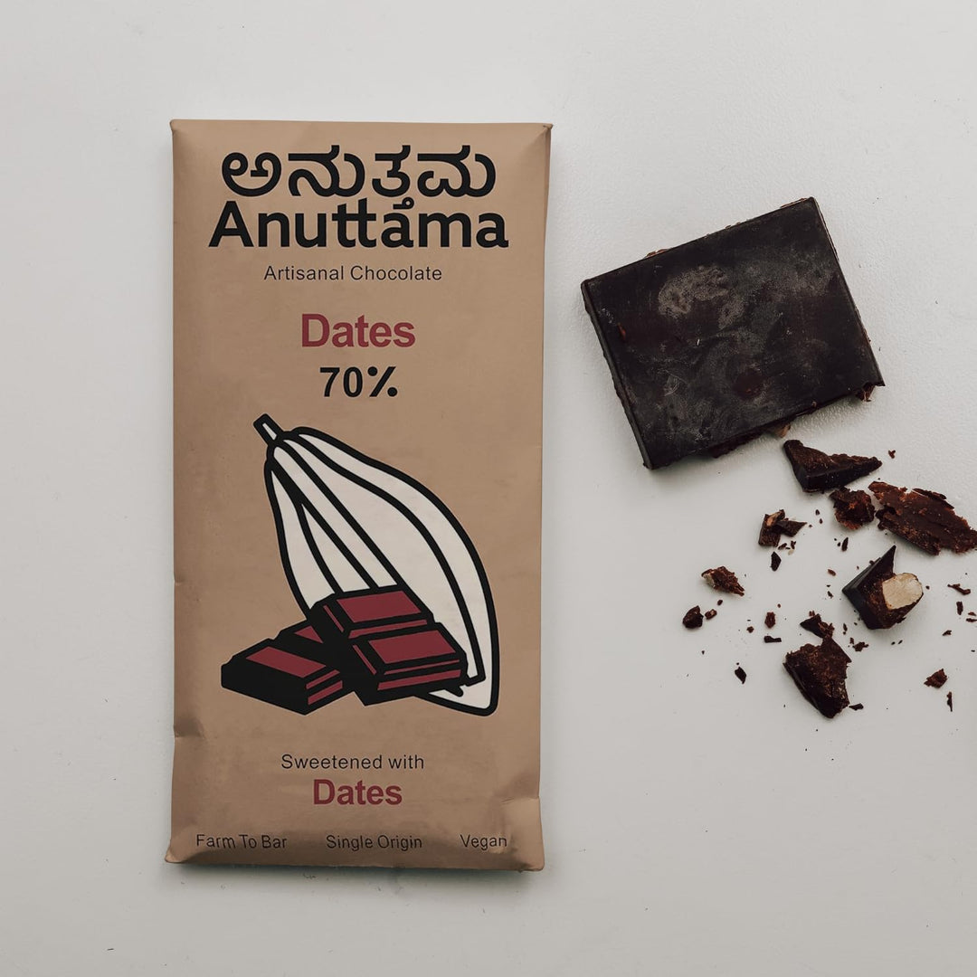 ANUTTAMA Dates Dark Chocolate - 70% Cocoa - Vegan Chocolate Bar 50 gm