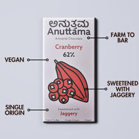 Anuttama Cranberry Dark Chocolate | 62% Cocoa, Vegan | 50g