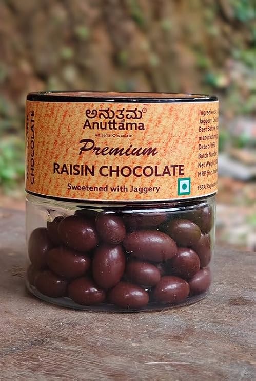 ANUTTAMA Raisin Chocolate - Chocolate Coated Raisin Delights - 100% Plant Based - 80 gm