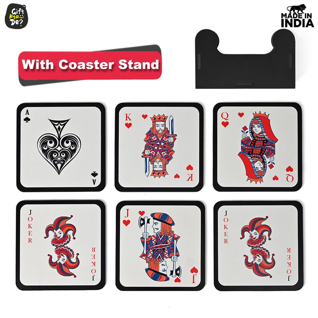 Gift Kya De Coaster Set of 12 | Wooden Square Coasters with Proper Coaster Stand | Designer Coaster Set