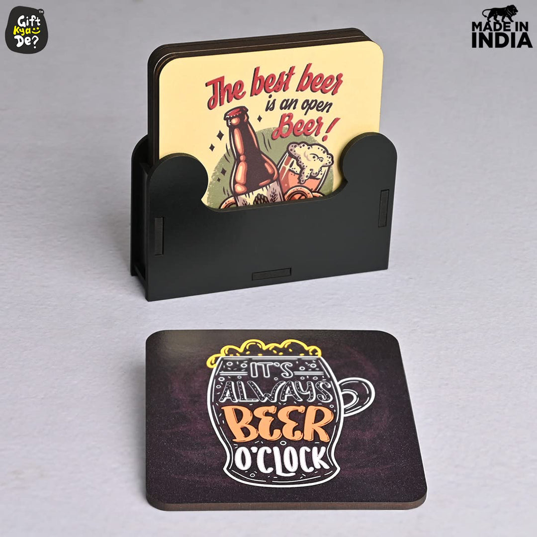 Gift Kya De Square Quotes Coaster Set of 6 With Coaster Stand | Quotes Coaster Set fit for Tea Cups and Coffee Mugs Also Coffee Lover Gifts