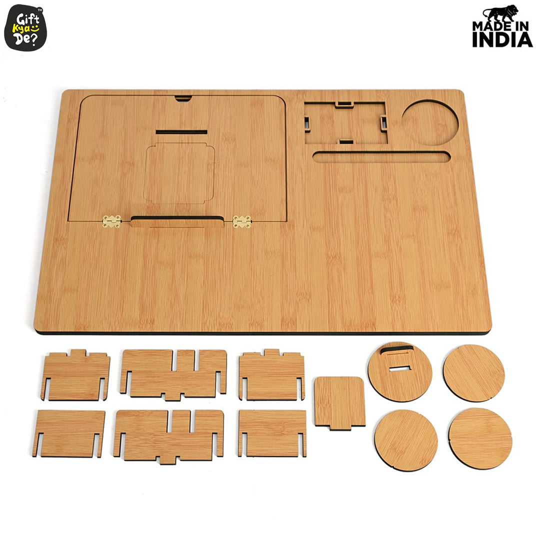 Gift Kya De Lapdesks Premium All-in-one Table top for Laptop Stand with Cooling pad Keyboard and Mouse pad Mobile Stand Stationary Desk Organizers and Coaster Set (All in One)