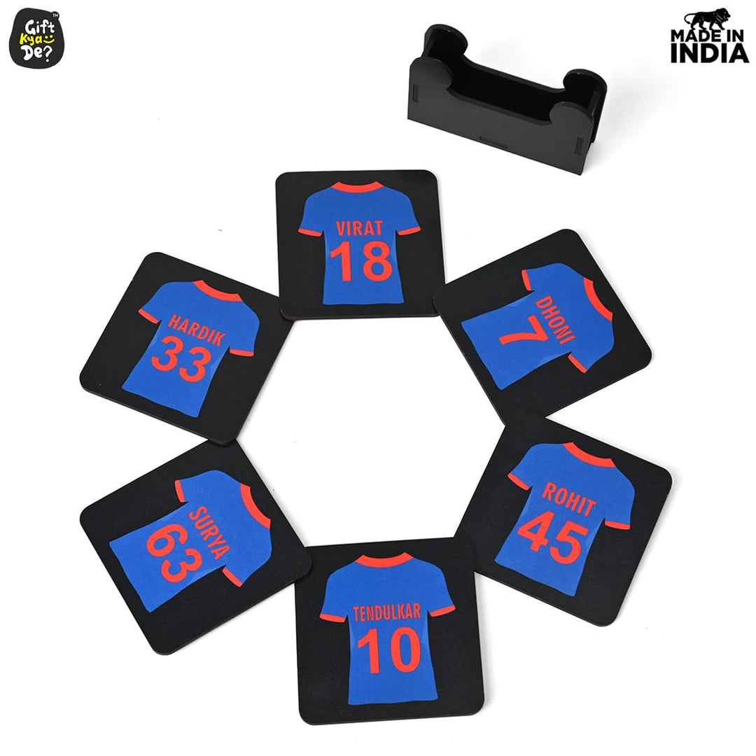 Gift Kya De Cricket Themed Coaster Set of 6 with Proper Coaster Stand | Perfect For Tea And Coffee Cups