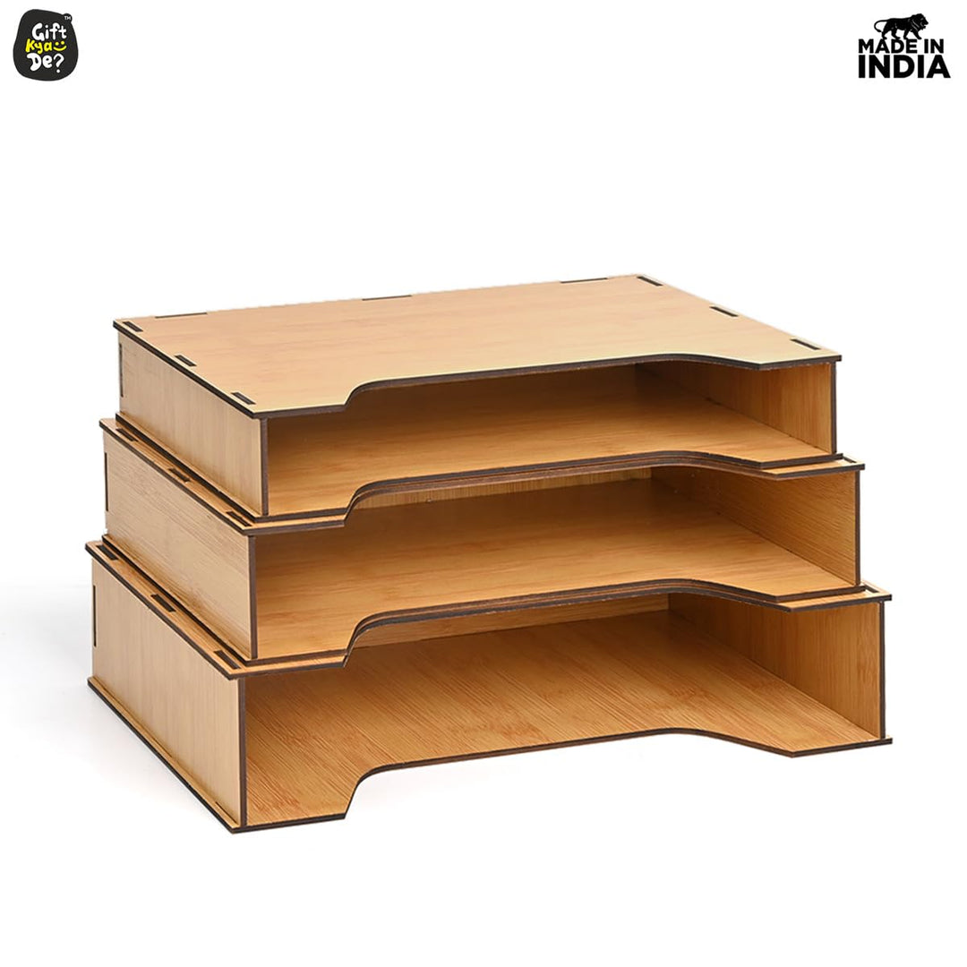 Gift Kya De File Organiser 3 Tier Paper Tray For Office Desk, Horizontal & Vertical Adjustment A4 Documents Organizer