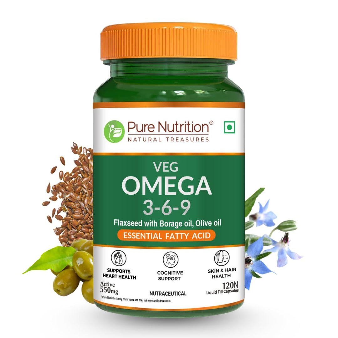 Veg Omega 3-6-9 Capsules  120 Count | Flaxseed & Sea Buckthorn