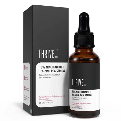 Thriveco 10% Niacinamide + 1% Zinc Pca Serum | Helps in Reduction of Acne, Sebum and Blemishes | Skin Type Oily, Acne Prone and Combination | Men & Women | 30ml