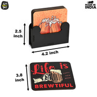 Gift Kya De Square Quotes Coaster Set of 6 With Coaster Stand | Quotes Coaster Set fit for Tea Cups and Coffee Mugs Also Coffee Lover Gifts