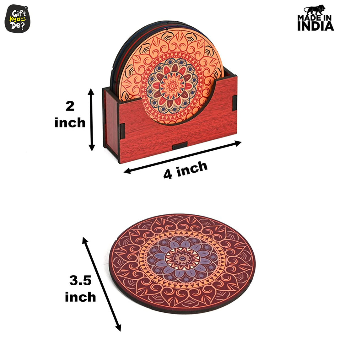 Gift Kya De Coaster Set of 12 Beautiful Wooden Coasters with Proper Coaster Stand (Combo Pack) (12 pc 9 x 9 cm)