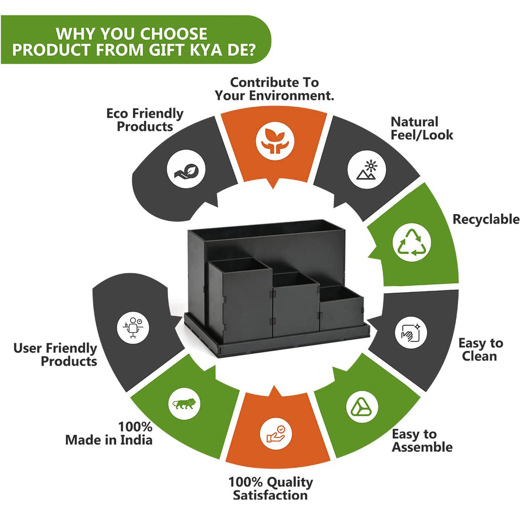 Gift Kya De Wooden Multipurpose Desk Organizer | Table Clock | 4 Compartment Organizer