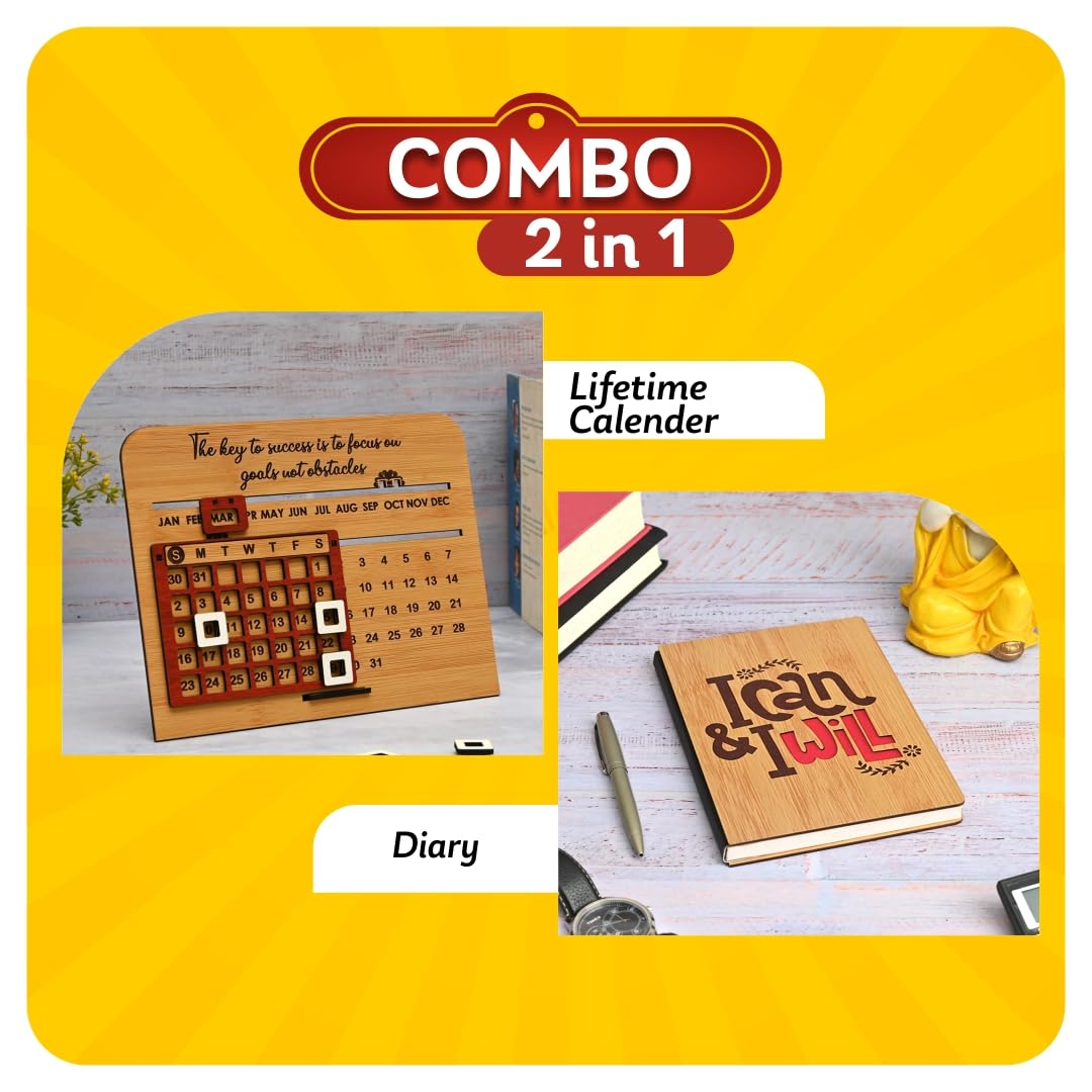 Gift Kya De Wooden Lifetime Motivational Quote Desk Calendar | Table Calendar For Office & Home | Eco Friendly