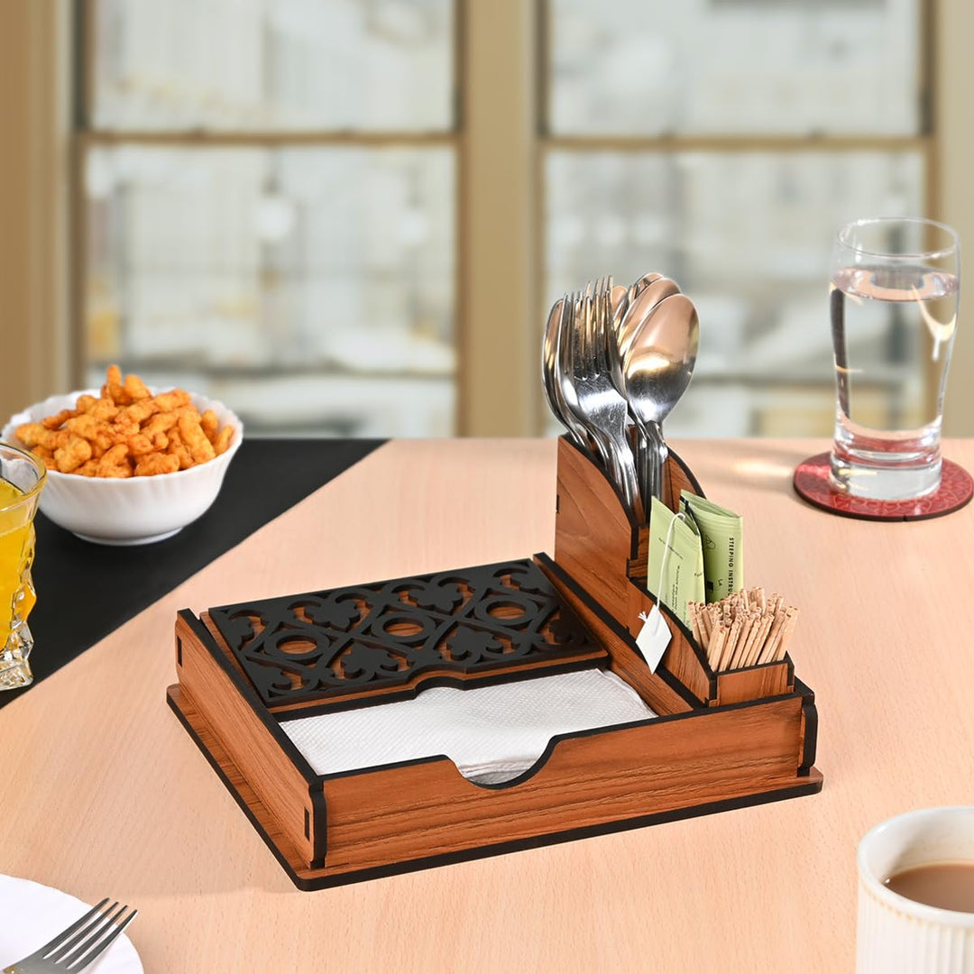 Gift Kya De Tissue Paper Holder for Dining Table with Toothpick Holder Designer 5 Compartment Dining Table Accessories for Home Decor