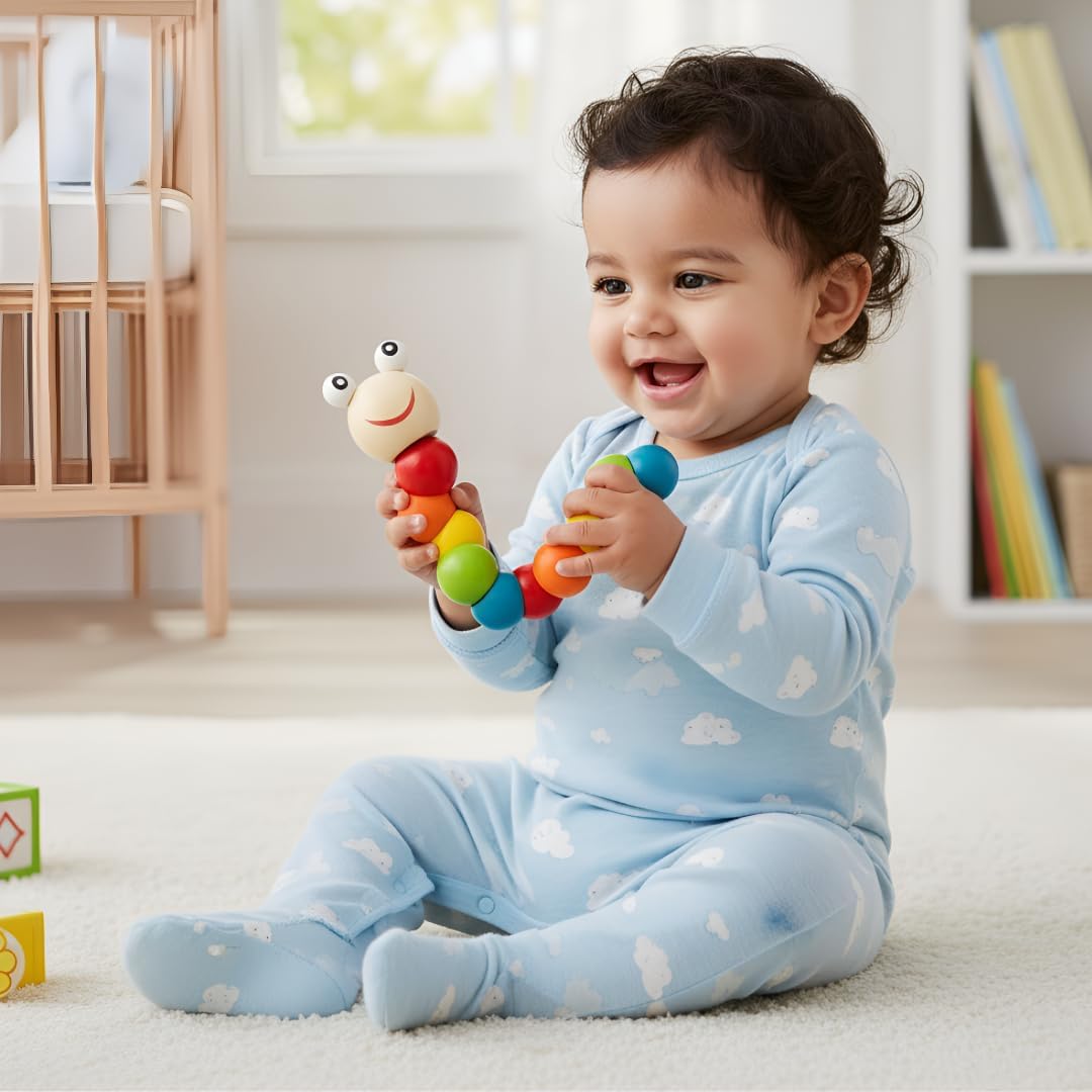 Wudly - Wooden Twisting Caterpillar Early Educational Toy for 18+ Months Child, with Bright Colors & Child Safe
