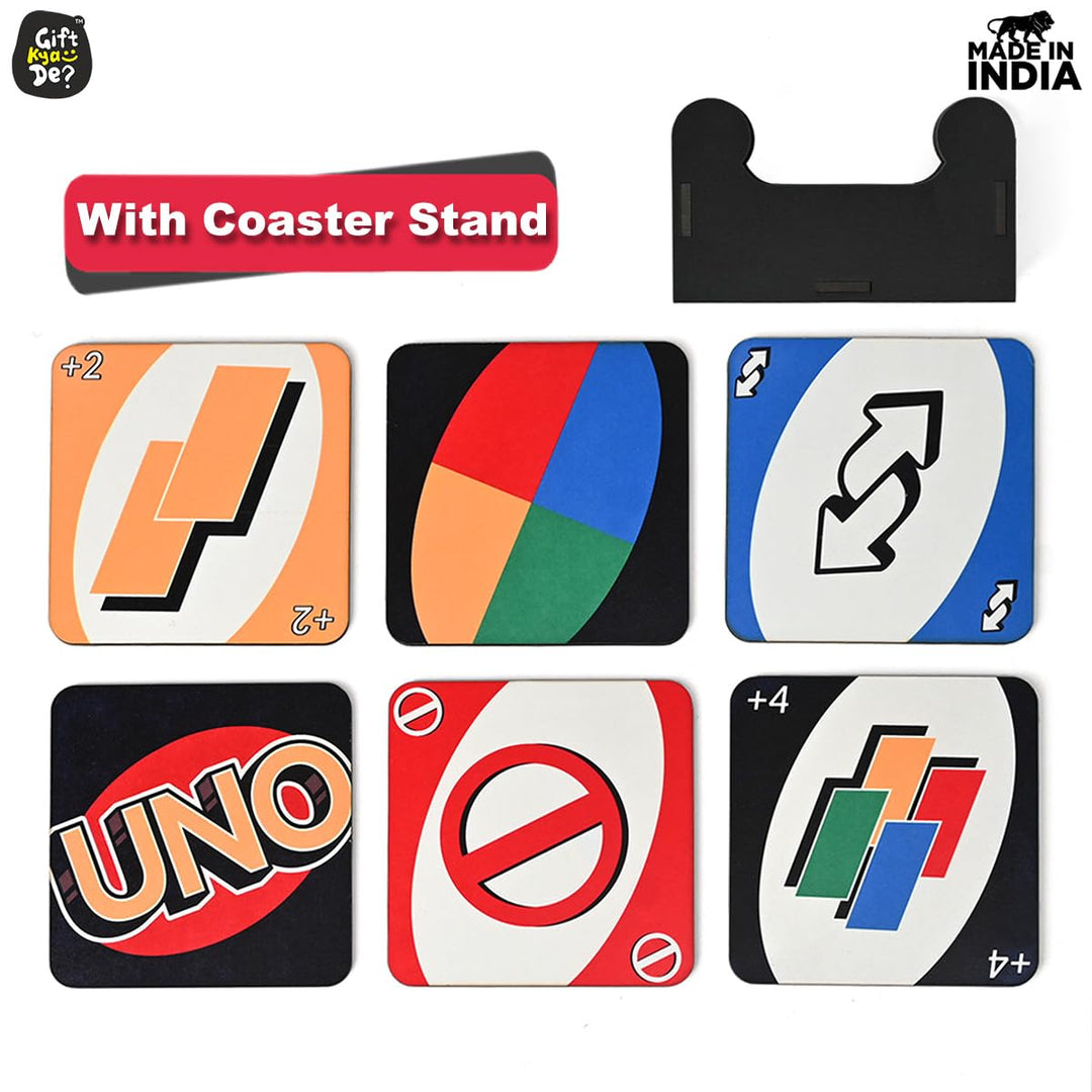 Gift Kya De Coaster Set of 12 | Wooden Square Coasters with Proper Coaster Stand | Designer Coaster Set