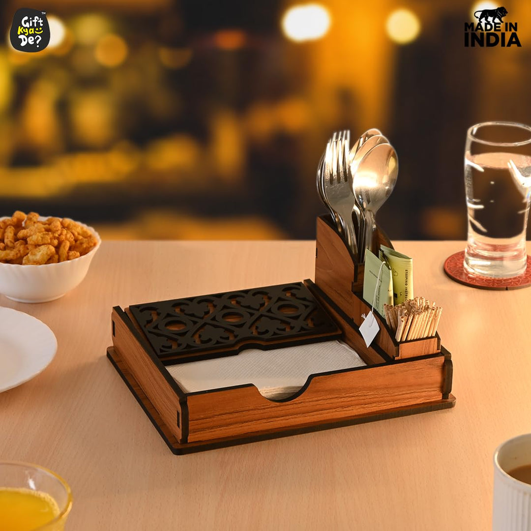 Gift Kya De Tissue Paper Holder for Dining Table with Toothpick Holder Designer 5 Compartment Dining Table Accessories for Home Decor
