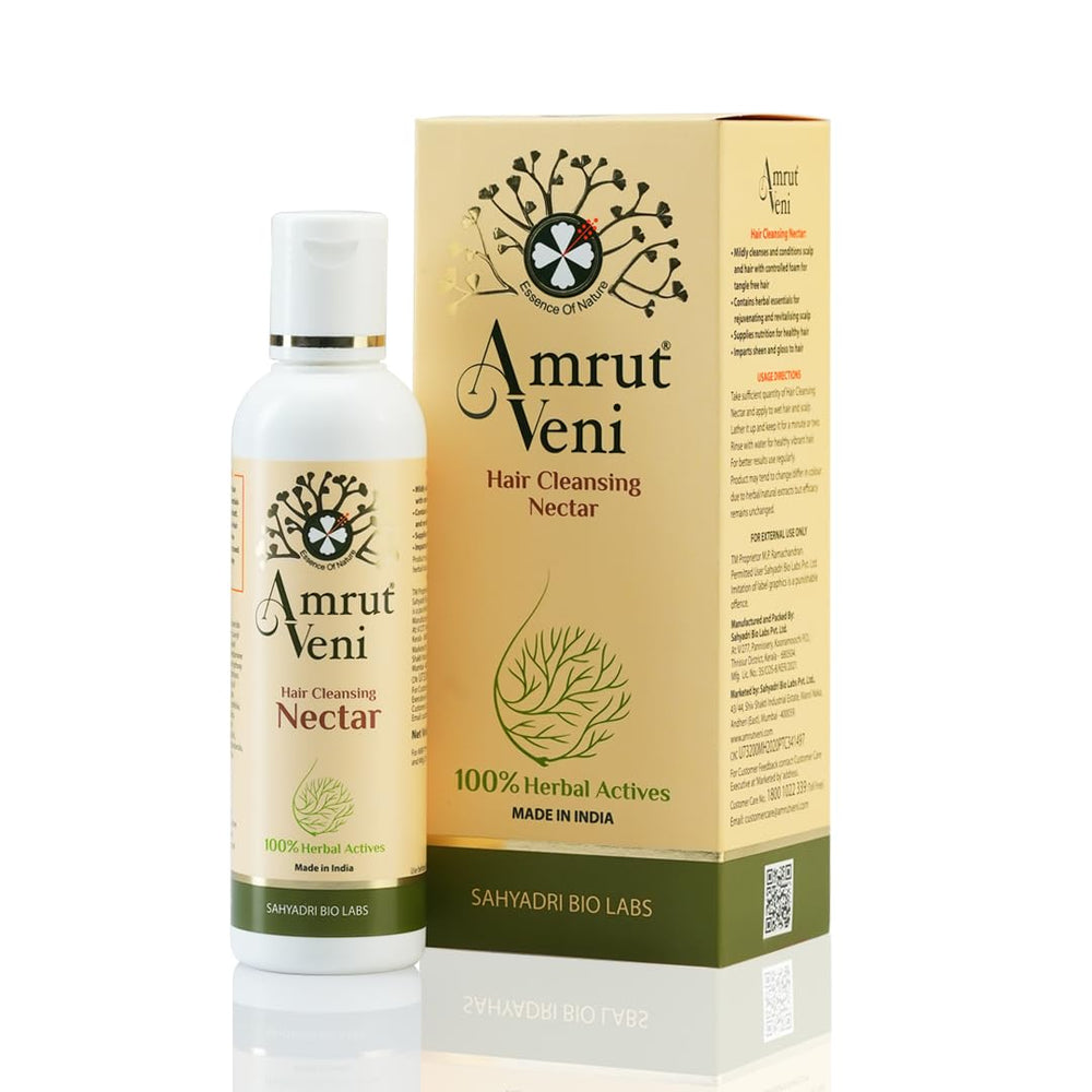 Amrutveni Hair Cleansing Nectar Shampoo – Biotechnologically Engineered with 100% Herbal Actives, Daily Use Formula Without Harsh Surfactants, Protects & Promotes Healthy & Beautiful Hair 100ML