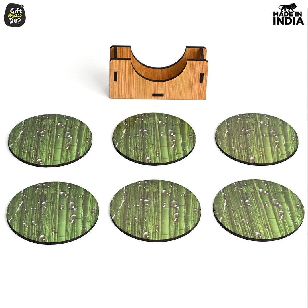 Gift Kya De Coaster Set of 6 Natural Wooden Bamboo Tree Style | Coasters with Beautiful Coaster Stand
