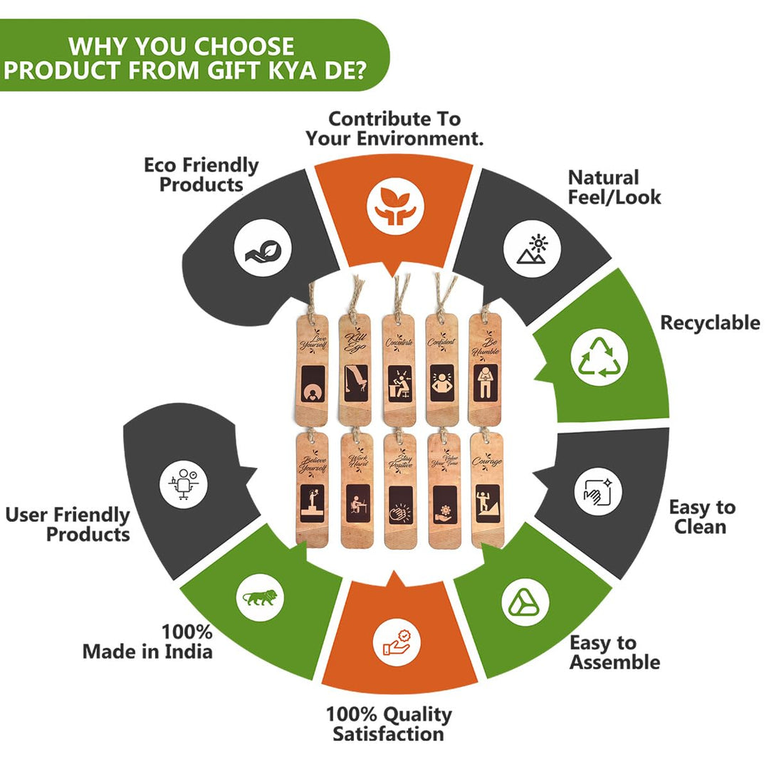 Gift Kya De Bookmarks Set of 10 Motivational Quotes | Bookmarks Aesthetic with Hard Paperback | Handmade Tassel Dori (Eco-Friendly 10pc)