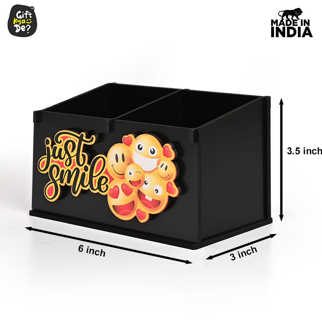 Gift Kya De 2 Compartment Funky Cosmetic Organizer | Desk Organizer For Girls | Makeup Box With Smileys And Emoji (Eco Friendly)