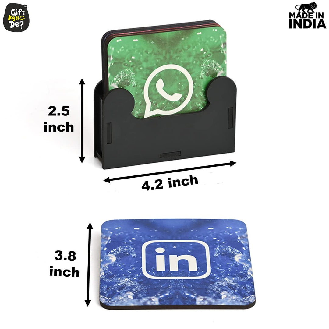 Gift Kya De Square Quotes Coaster Set of 6 With Coaster Stand | Quotes Coaster Set fit for Tea Cups and Coffee Mugs Also Coffee Lover Gifts