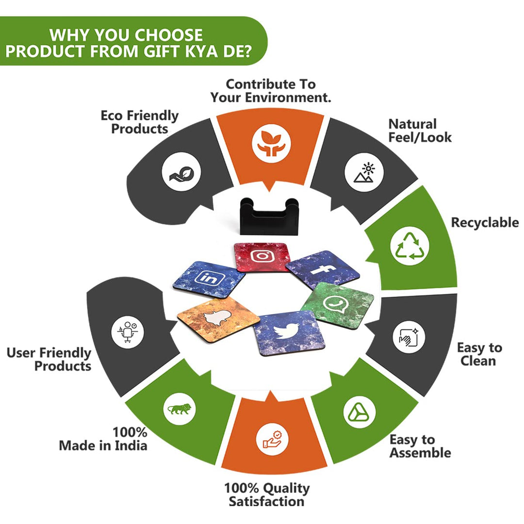 Gift Kya De Square Quotes Coaster Set of 6 With Coaster Stand | Quotes Coaster Set fit for Tea Cups and Coffee Mugs Also Coffee Lover Gifts