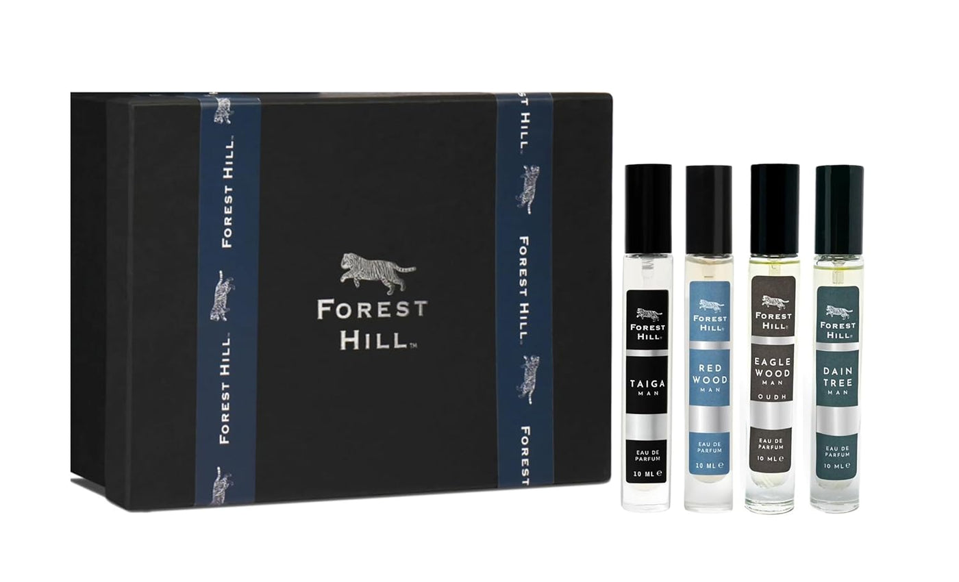 Forest Hill Pack of 4 Men Perfume, Dain Tree, Eagle Wood, Taiga & Red Wood, 10ml Each