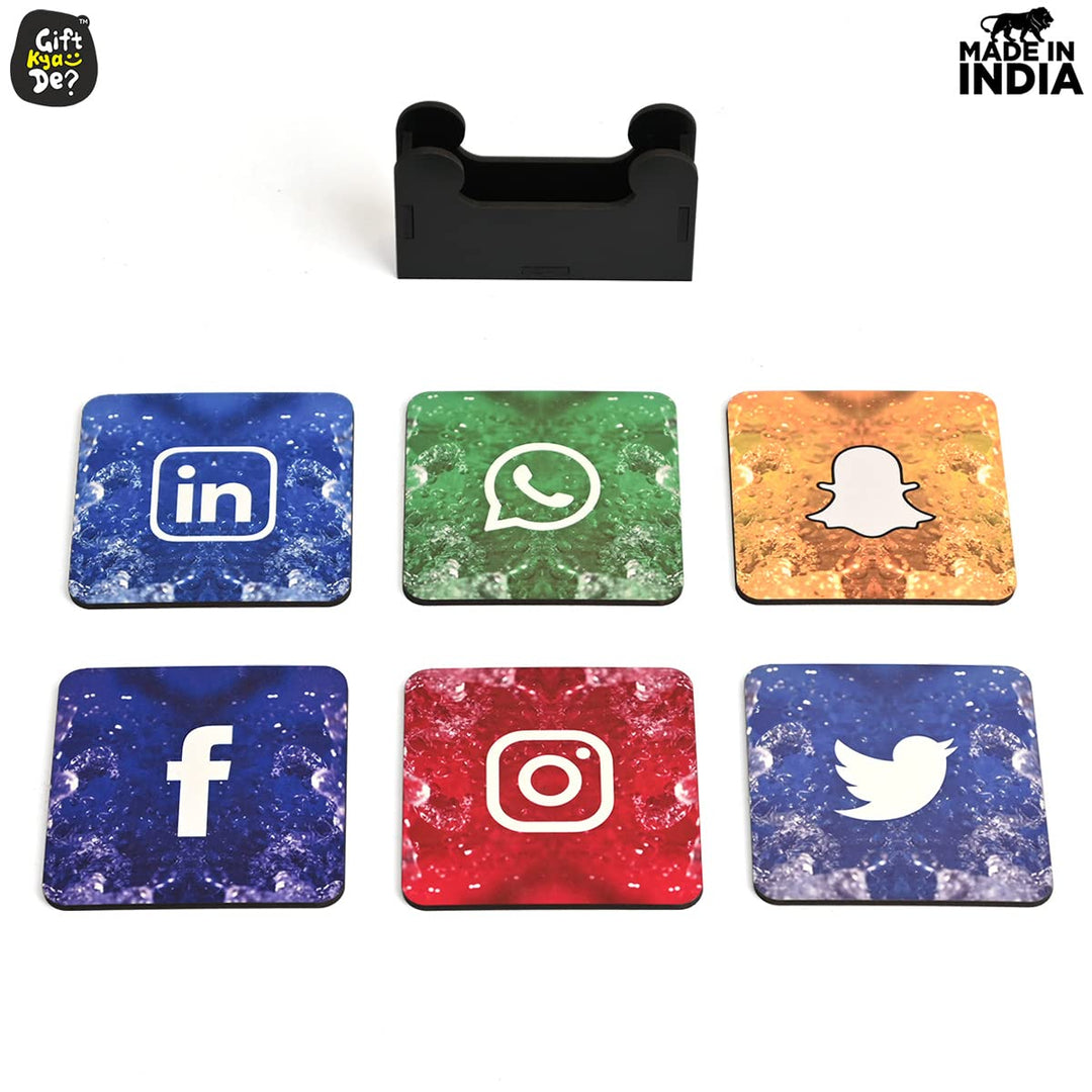 Gift Kya De Square Quotes Coaster Set of 6 With Coaster Stand | Quotes Coaster Set fit for Tea Cups and Coffee Mugs Also Coffee Lover Gifts