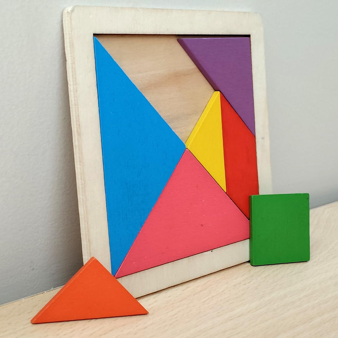 Wudly - Wooden Tangram Puzzle for Mind Development pattern Educational Toy for 3+ Years Kids, 8 Pieces Set, Child Safe Certified, Multicolors