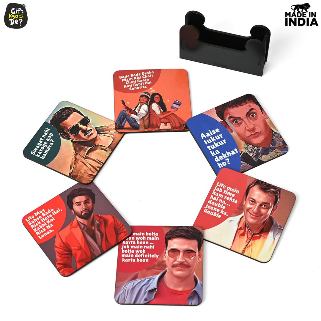 Square Coaster Set of 6 with Proper Coaster Stand | Designer Coaster Set fit for Tea Cups, Coffee Mugs and Glasses giftkyade