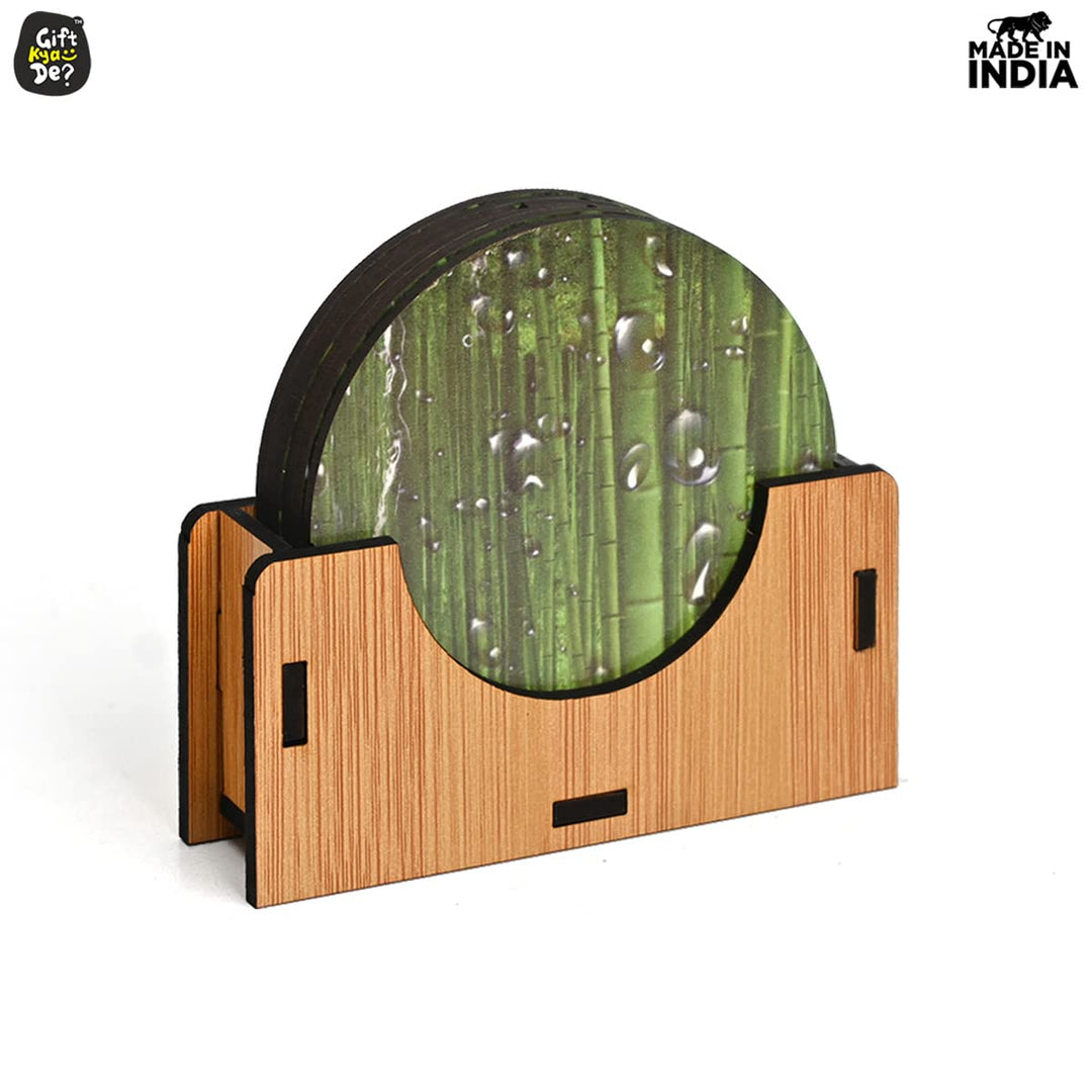 Gift Kya De Coaster Set of 6 Natural Wooden Bamboo Tree Style | Coasters with Beautiful Coaster Stand
