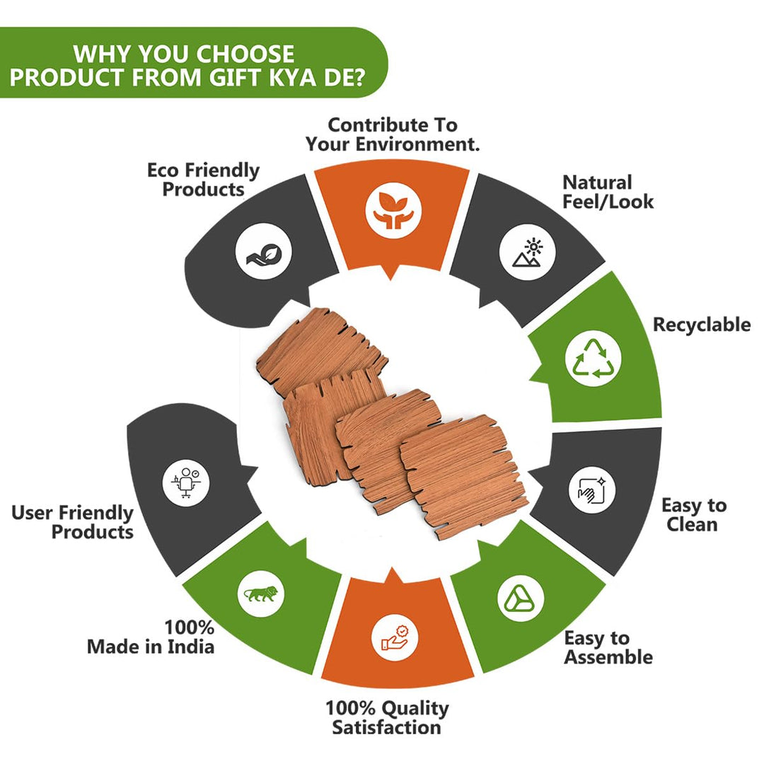 Gift Kya De Coaster Set Maharaja & Natural Design | Premium Wooden Table Coasters with Anti Slip Grip | 4 pc Wooden Coasters (10 x 10 cm)