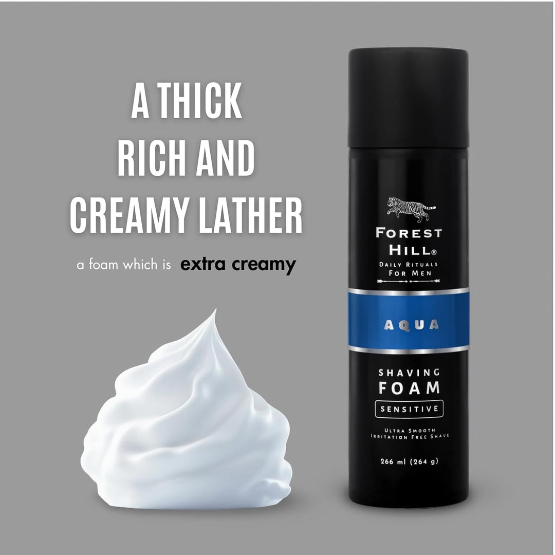 Forest Hill Aqua Pre Shave Foam For Men, Goodness of Olive & Argan Oil, Mulberry, Rosemary & Peppermint Extract, Prevent Cuts & Burns, Rich Lather, Cooling Hydrating Formula, 266 ml (Pack of 2)