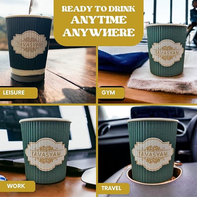 TAVASYAM Ready to Sip Kahwa Flavour Green Tea Cups - Vegan, Gluten Free & Sugar Free - Pre-Filled Tea Cups 200ml - Pack of 12 Cups