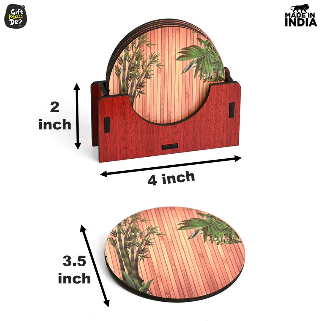 Gift Kya De Coaster Set of 6 Natural Wooden Bamboo Tree Style | Coasters with Beautiful Coaster Stand