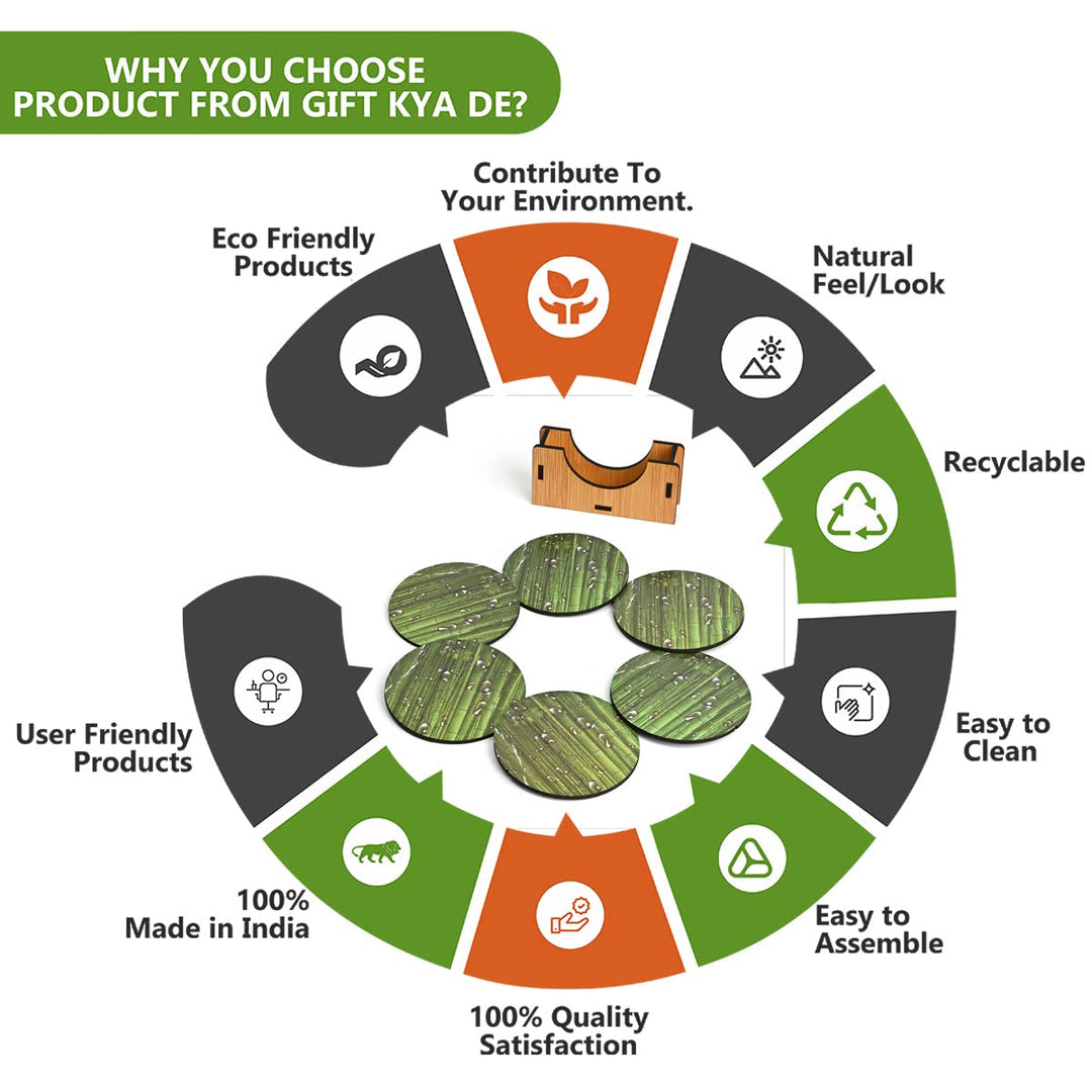 Gift Kya De Coaster Set of 6 Natural Wooden Bamboo Tree Style | Coasters with Beautiful Coaster Stand