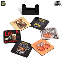 Gift Kya De Square Quotes Coaster Set of 6 With Coaster Stand | Quotes Coaster Set fit for Tea Cups and Coffee Mugs Also Coffee Lover Gifts