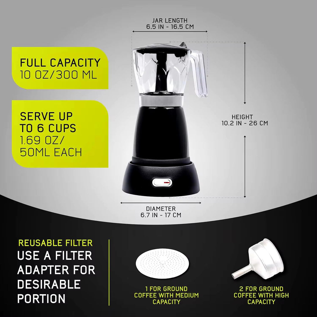 The Bean Co Roasters Electric Moka Pot | Moka Pot | 300 ML | Coffee Maker | 6 Cups Espresso Coffee Make