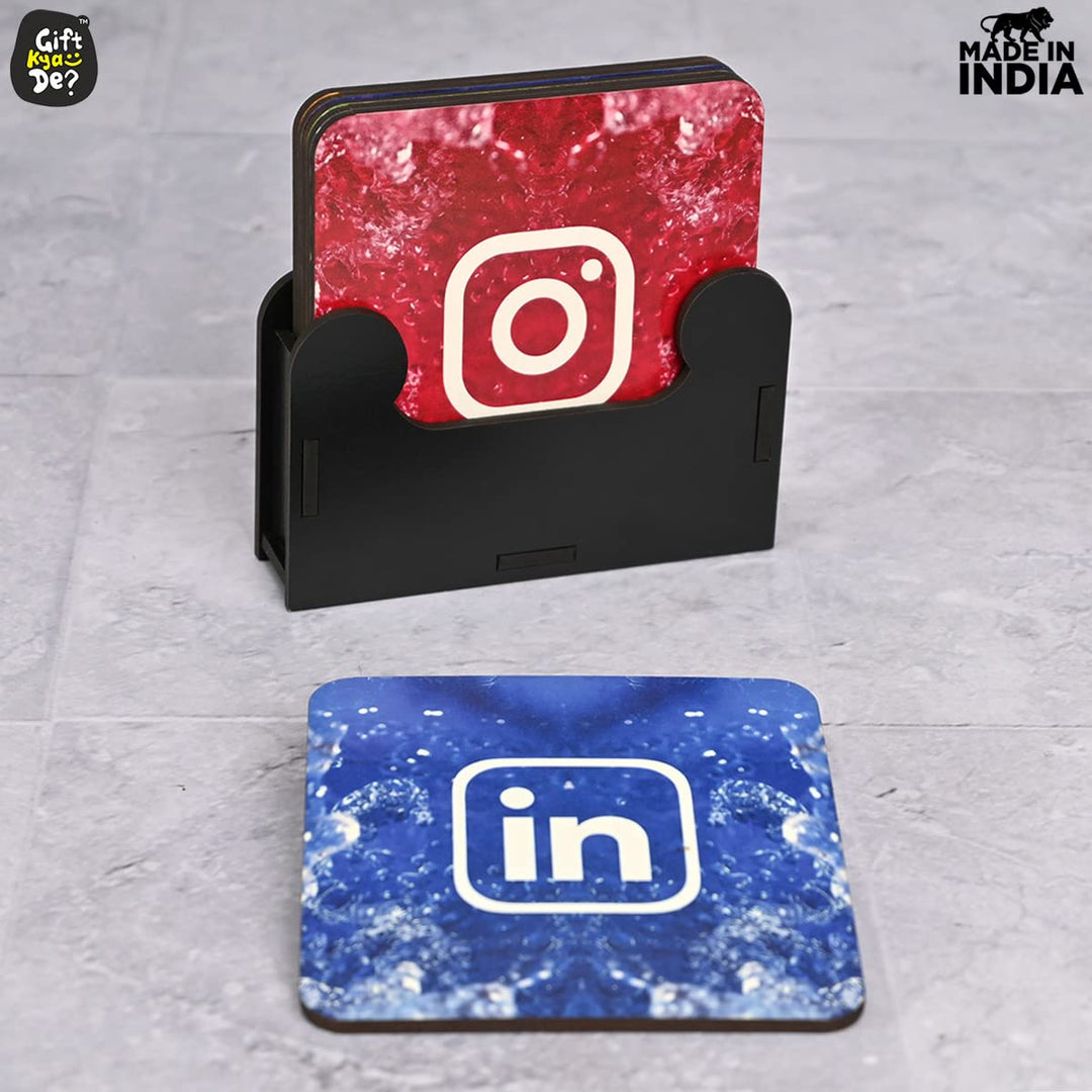 Gift Kya De Square Quotes Coaster Set of 6 With Coaster Stand | Quotes Coaster Set fit for Tea Cups and Coffee Mugs Also Coffee Lover Gifts