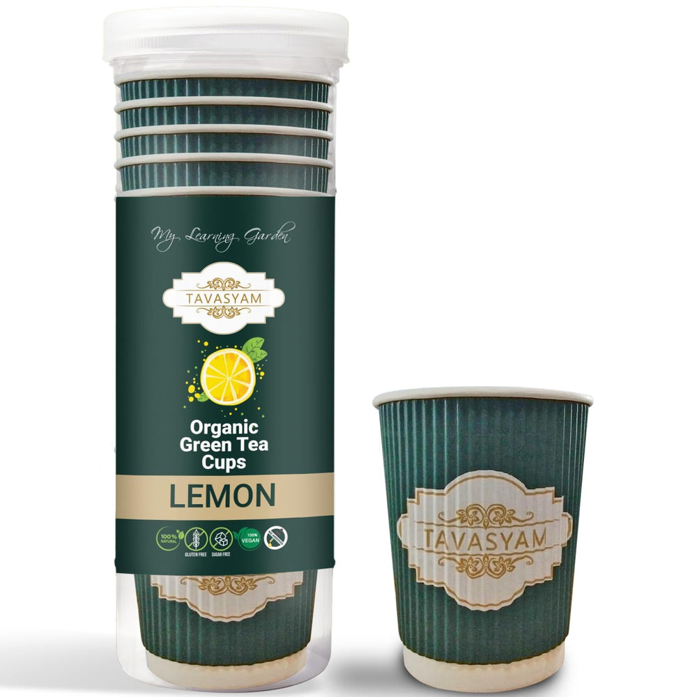 Tavasyam  Ready to Sip Lemon Flavour Green Tea Cups - Vegan, Gluten Free & Sugar Free - Pre-Filled Tea Cups 200 ml - Pack of 12 Cups