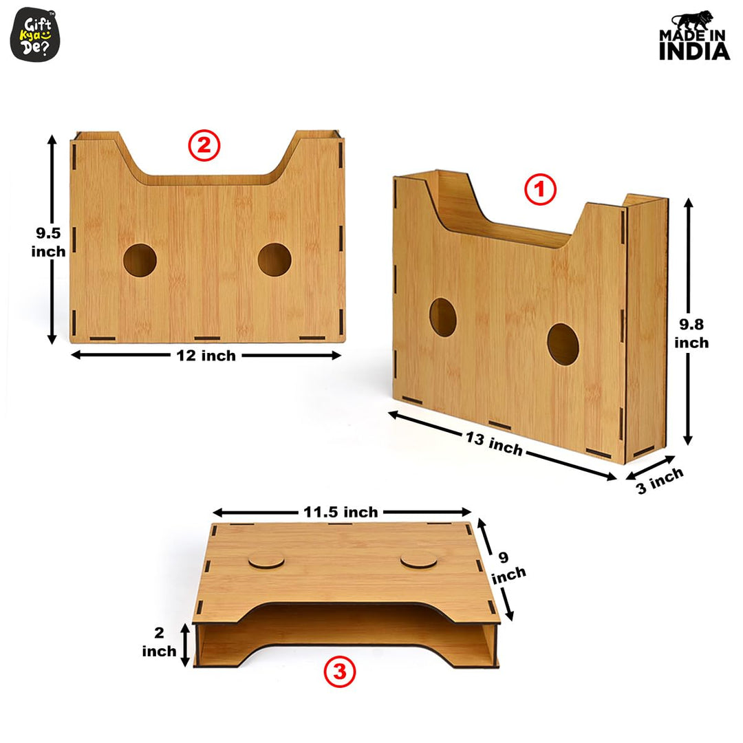 Gift Kya De File Organiser 3 Tier Paper Tray For Office Desk, Horizontal & Vertical Adjustment A4 Documents Organizer